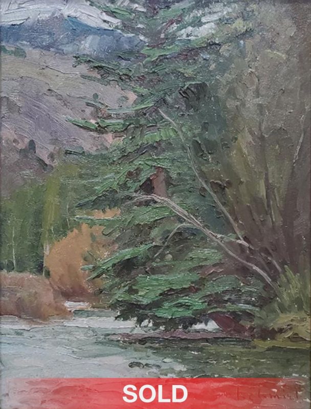 Len Chmiel Steady Drizzle river stream mountain tree landscape oil painting sold