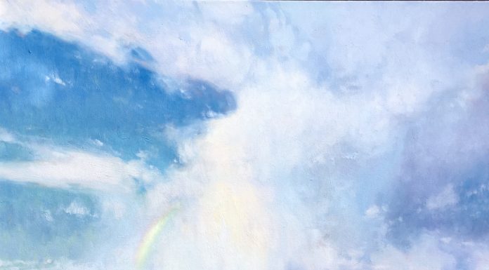 Michael Albrechtsen Spring Snow clouds rainbow mountains western landscape oil painting