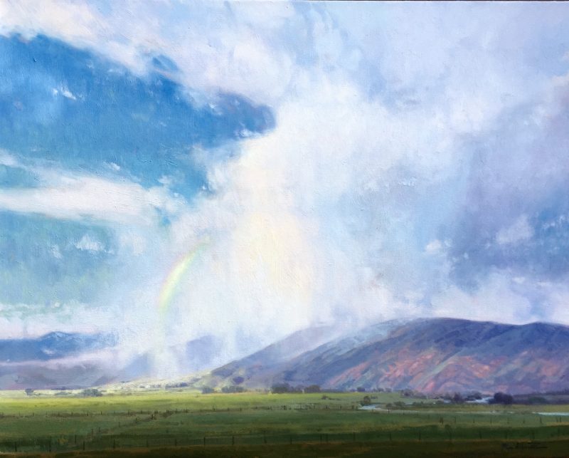 Michael Albrechtsen Spring Snow clouds rainbow mountains western landscape oil painting
