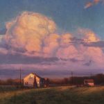 Michael Albrechtsen The Start Of The Finale clouds barn house ranch sunset landscape oil painting western