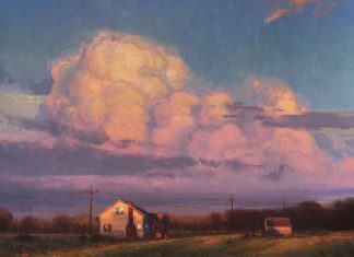 Michael Albrechtsen The Start Of The Finale clouds barn house ranch sunset landscape oil painting western