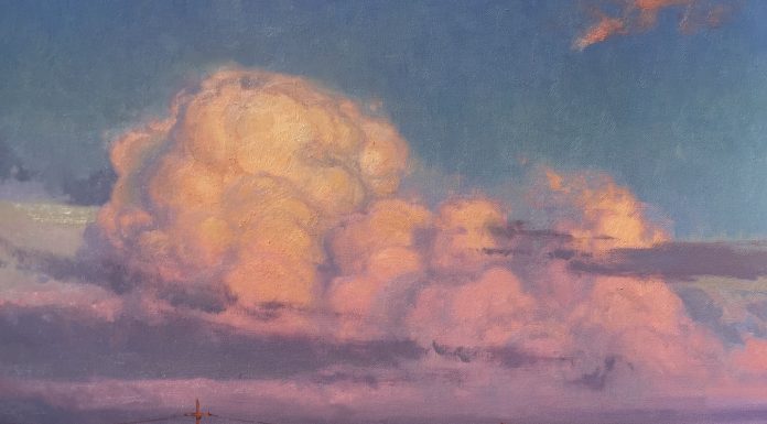 Michael Albrechtsen The Start Of The Finale clouds barn house ranch sunset landscape oil painting western