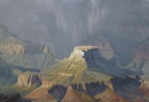 John Cox Rain Over Cheops Temple Grand Canyon National Park western landscape oil painting