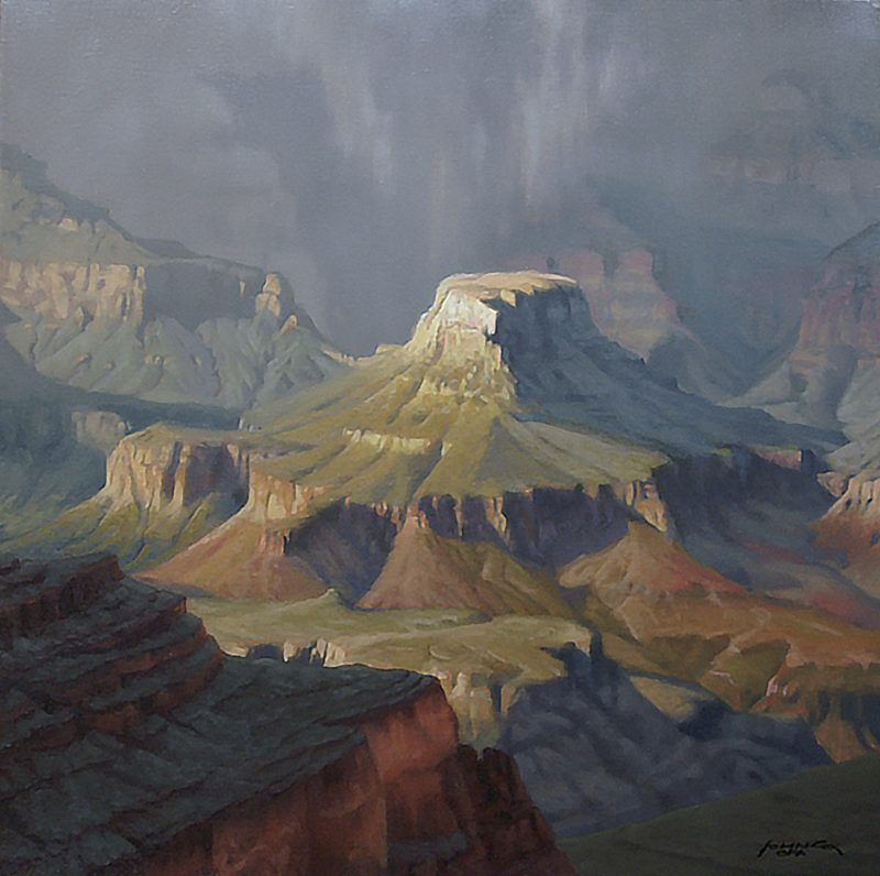 John Cox Rain Over Cheops Temple Grand Canyon National Park western landscape oil painting