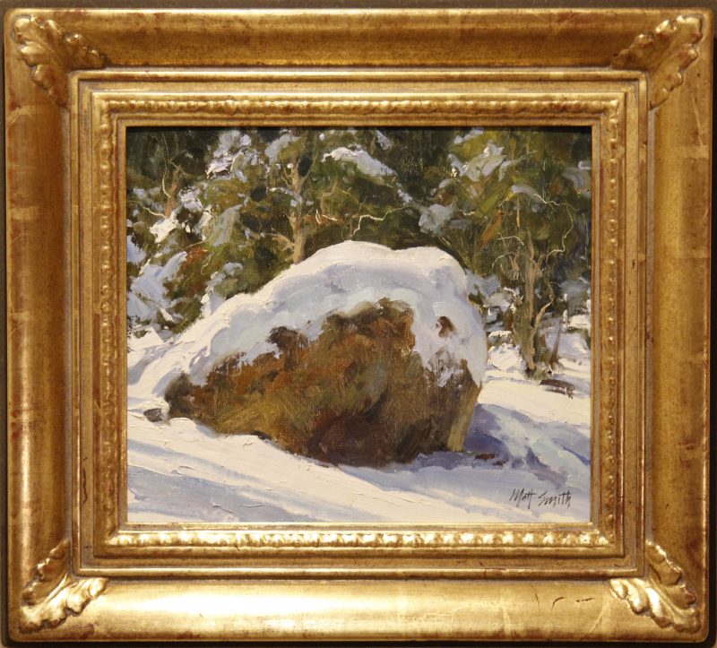 Matt Smith First Snow rock mountain snow trees wilderness landscape oil painting framed