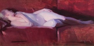 Robert Lemler Reclining Nude figure figurative naked woman female body oil painting