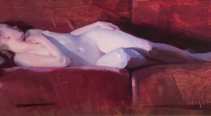 Robert Lemler Reclining Nude figure figurative naked woman female body oil painting