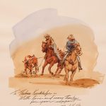 Bud Helbig cowboy horse roping cow calf watercolor western drawing painting