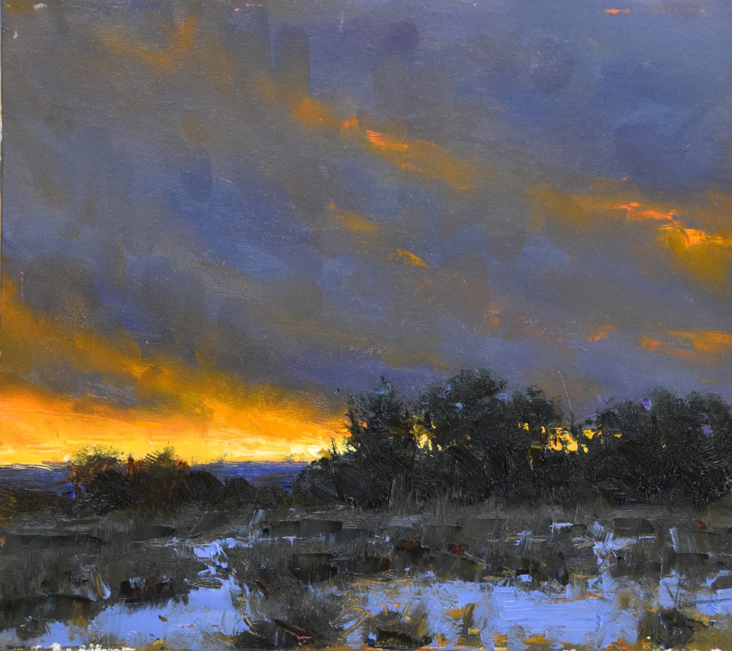 Dan Young A Western Sunrise snow trees Colorado landscape oil painting