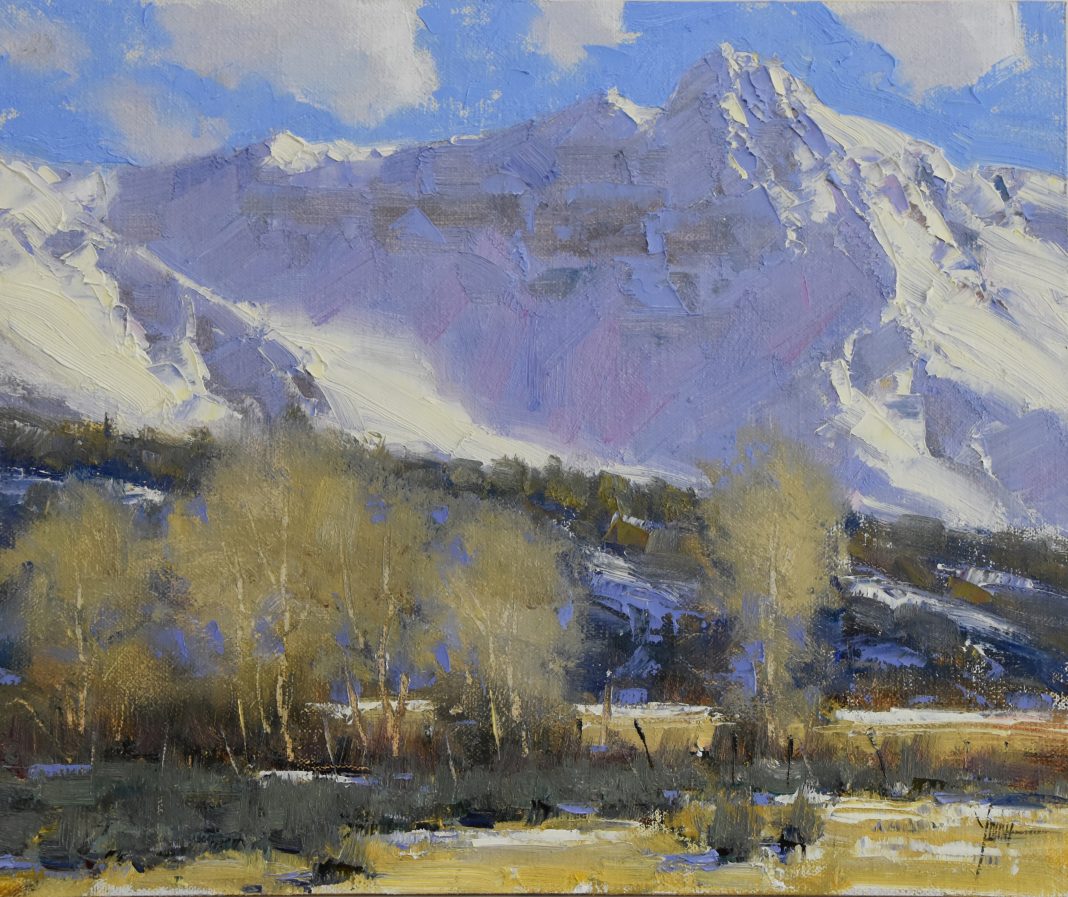 Dan Young Spring Weather snow mountain Colorado landscape oil painting