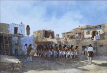 David Halbach Angkachina Longhair Native American ceremony pueblo dancer watercolor western painting