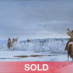 David Halbach Even Off rifle Native American Indian trapper mountain man snow landscape western watercolor painting sold