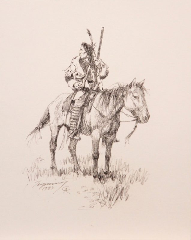 Howard Terpning drawing Native American Indian horse gun rifle pencil drawing