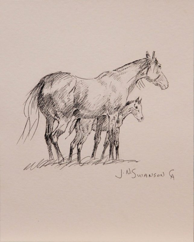 J.N. Jack Swanson horses western pencil drawing