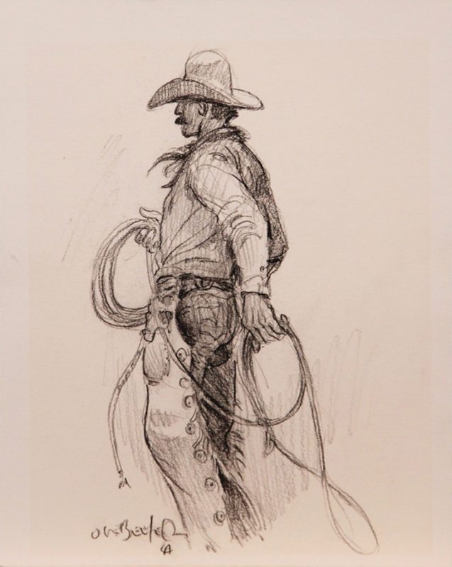 Joe Beeler pencil drawing cowboy lasso rope western pencil drawing