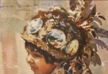 Joseph Bohler Little Indian Girl Native American watercolor painting