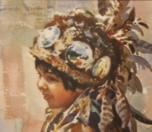 Joseph Bohler Little Indian Girl Native American watercolor painting