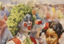 Joseph Bohler The Town Clown watercolor painting