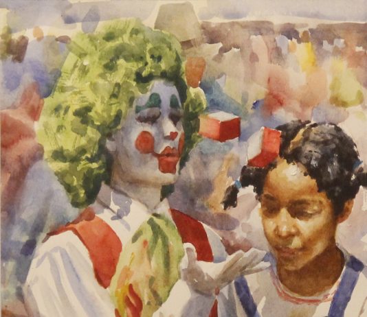 Joseph Bohler The Town Clown watercolor painting