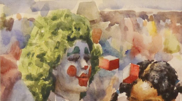 Joseph Bohler The Town Clown watercolor painting