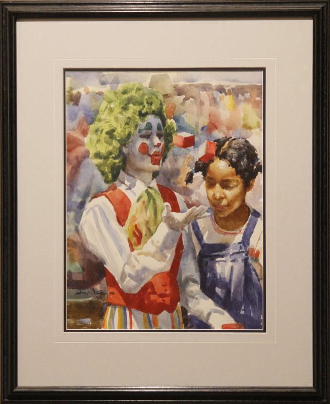 Joseph Bohler The Town Clown watercolor painting framed
