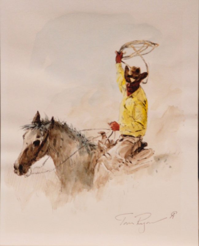 Tom Ryan cowboy horse rope roping herding western watercolor painting