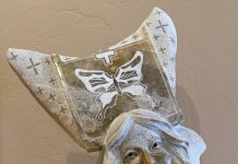 Alvin Marshall On The Wings Of Butterflies Native American Indian woman dance headdress western Utah gold alabaster sculpture