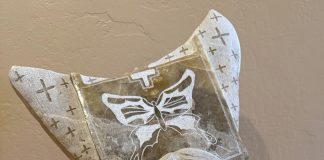 Alvin Marshall On The Wings Of Butterflies Native American Indian woman dance headdress western Utah gold alabaster sculpture