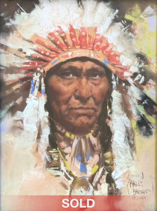 Harley Brown Chief Native American Indian portrait headdress leader pastel western painting
