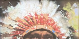 Harley Brown Chief Native American Indian portrait headdress leader pastel western painting