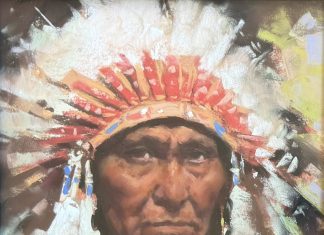 Harley Brown Chief Native American Indian portrait headdress leader pastel western painting