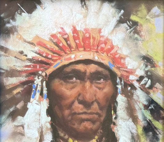 Harley Brown Chief Native American Indian portrait headdress leader pastel western painting