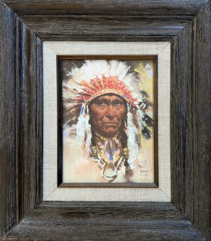 Harley Brown Chief Native American Indian portrait headdress leader pastel western painting framed