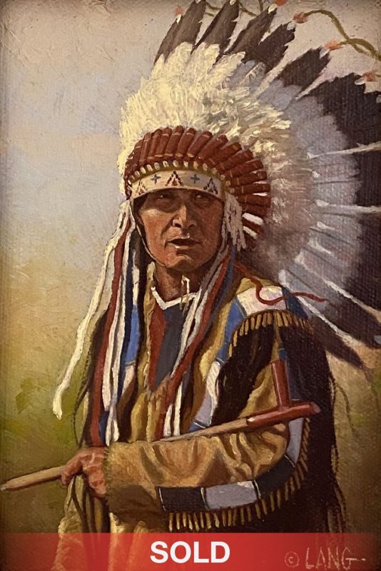 Steven Lang Two Bears Native American Indian chief portrait western oil painting sold