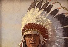 Steven Lang Two Bears Native American Indian chief portrait western oil painting