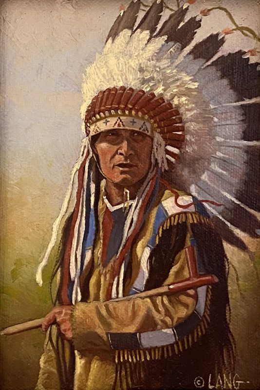 Steven Lang Two Bears Native American Indian chief portrait western oil painting