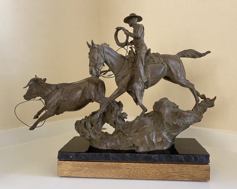 Curt Mattson The Reata Master cowboy roping horse equine western bronze sculpture back