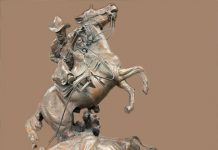 Curt Mattson Too Close For Comfort cowboy horse bull longhorn equine western bronze scultpure