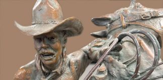 Curt Mattson Too Close For Comfort cowboy horse bull longhorn equine western bronze scultpure close up