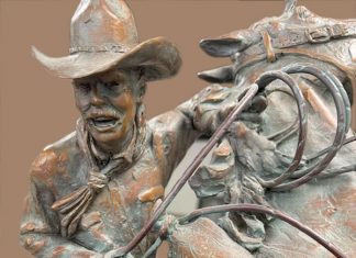Curt Mattson Too Close For Comfort cowboy horse bull longhorn equine western bronze scultpure close up