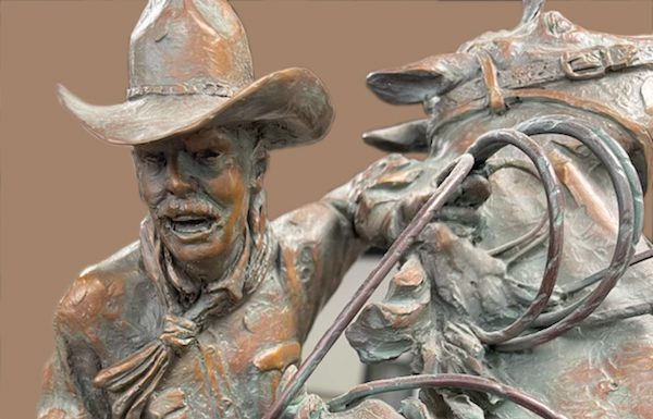 Curt Mattson Curt Mattson Too Close For Comfort cowboy horse bull longhorn equine western bronze scultpure close up