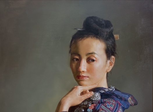 Jie Wei Zhou Morning Contemplation woman girl female portrait Asian Chinese China oil painting