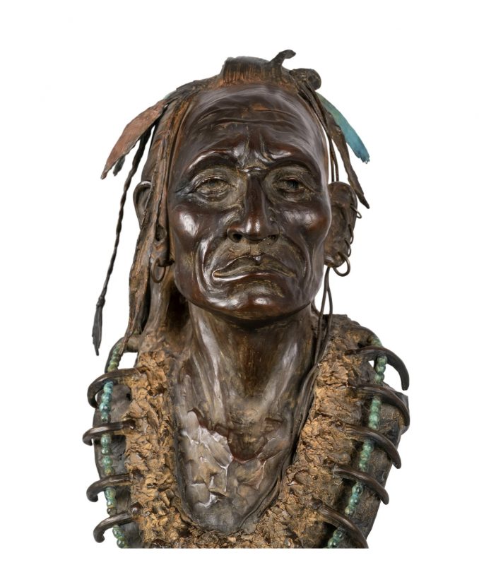Joe Beeler Speaker Of The House Native American Indian western bronze bust sculpture close up