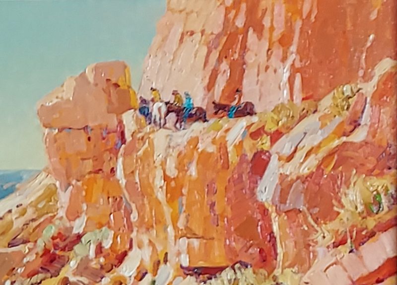 Alan Wolton Evening Shadows On South Kaibab Grand Canyon horses pack monument national natural wonder landscape oil painting close up figures