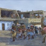 David Halbach Even Off watercolor western painting Native American Indians dance worship ceremony ceremonial