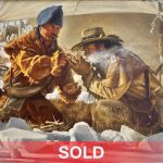 Jay Hester Ways of the Wilderness mountain man trapper snow fire western oil painting sold