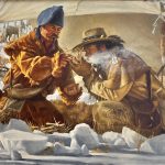 Jay Hester Ways of the Wilderness mountain man trapper snow fire western oil painting