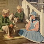 Ken Freeman Sunday Morning girl boy children Sunday best church worship figure figurative western oil painting