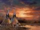 Kirk Randle Kirk Randle Indian Sunset Native American camp encampment tee pee tipi western landscape oil painting