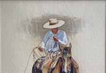 Mark Kohler Reload At Battle Mountain caballero cowboy horse rope equine western watercolor painting